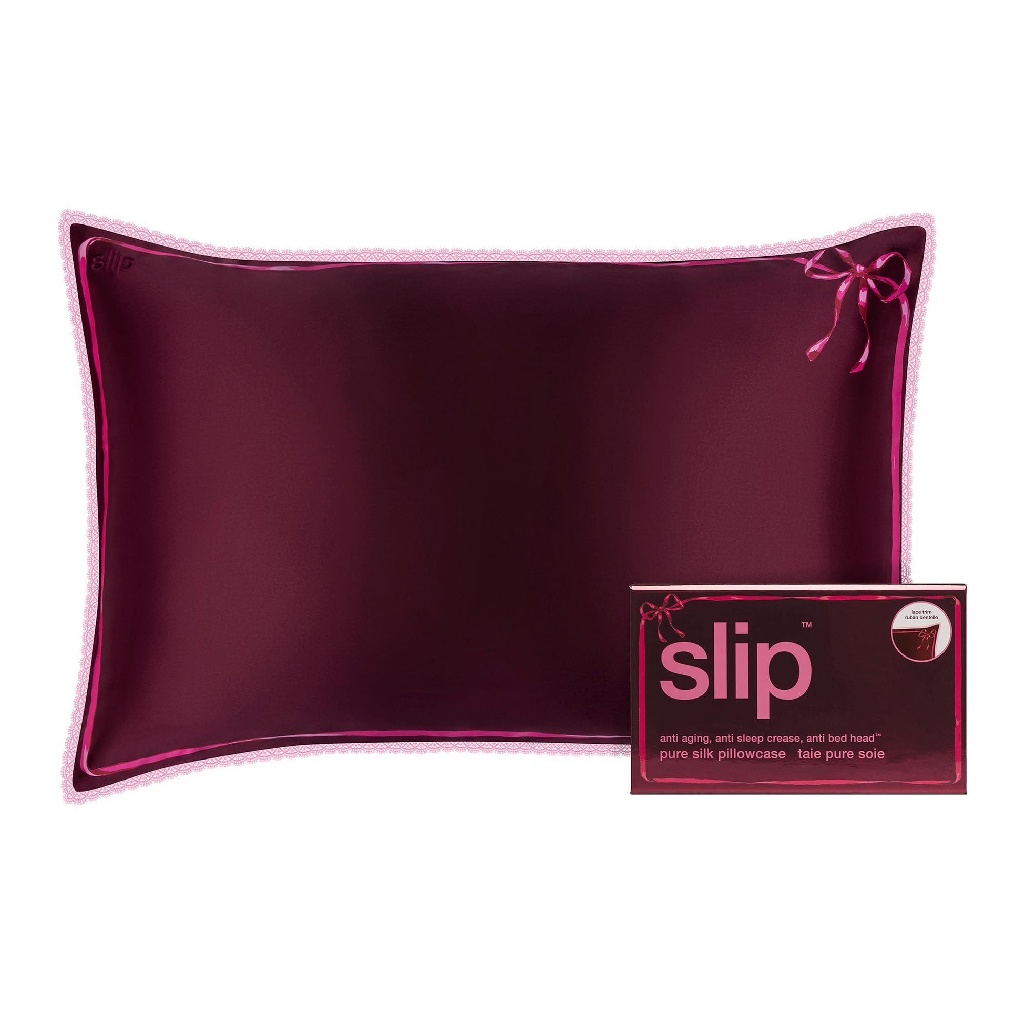 slip Queen Silk Pillowcase – Crimson Kiss Limited Edition with Lace Trim – 100% Pure Mulberry... | Amazon (US)