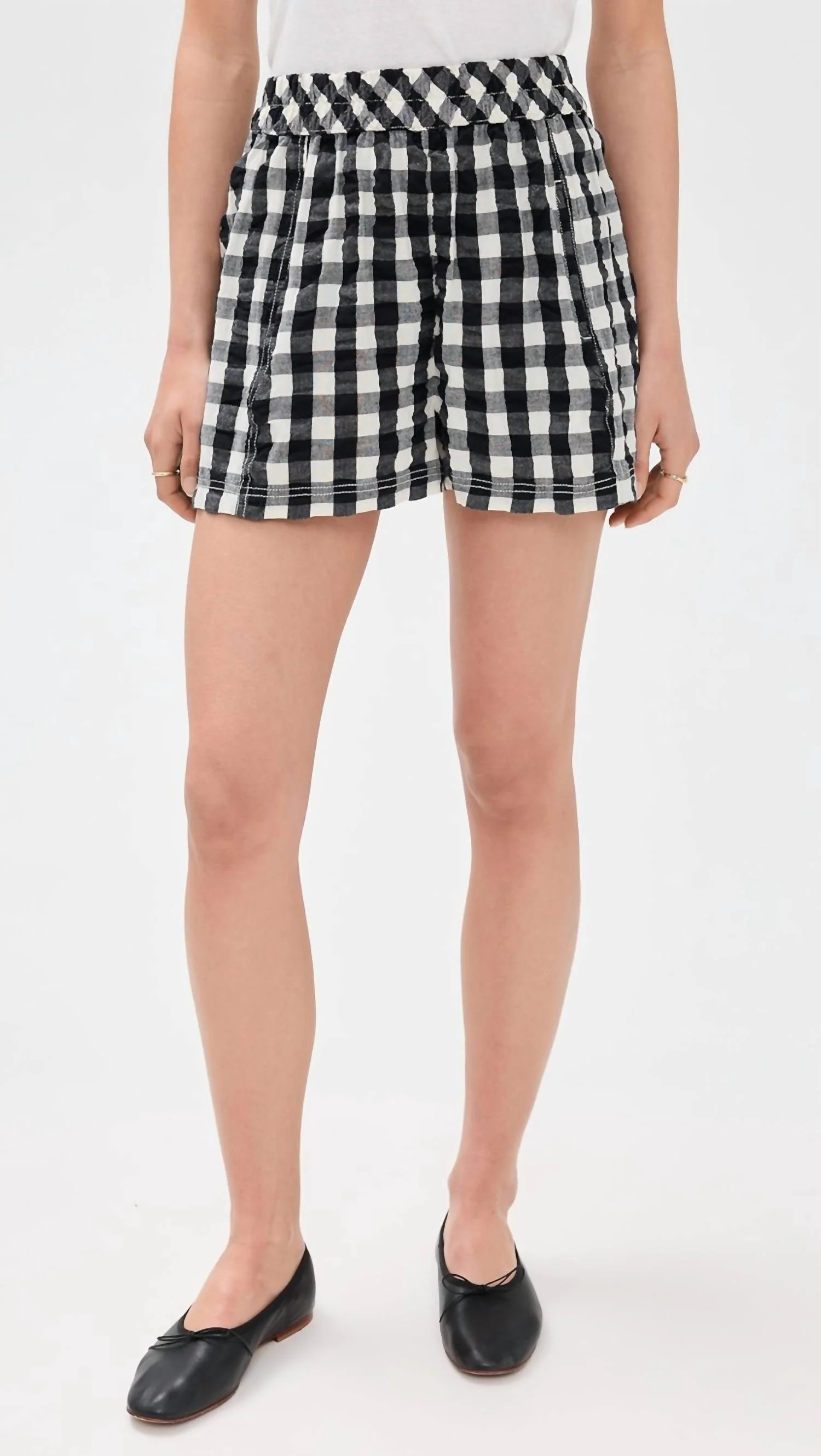 Get Free Seersucker Pull On Shorts In Black Combo | Shop Simon