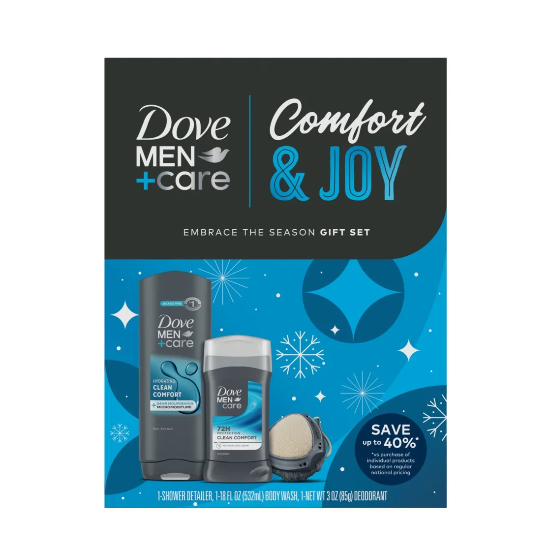 Dove Men+Care Clean Comfort Gift Set: Body & Face Wash, Deodorant Stick & Shower Tool, 3 Count | Walmart (US)