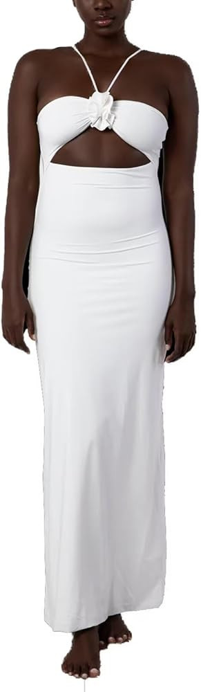 Women’s Strapless Long Dress Sexy Sleeveless 3D Flowers Halter Cut Out Bodycon Cocktail Party M... | Amazon (US)