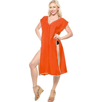 LA LEELA Womens Summer Vacation Beachwear Long Bathing Suit Beach Dress Cover Ups Swimwear Front Tie Swimsuit M-L Orange, Solid | Target
