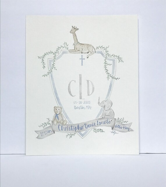 Baby Crest  Nursery Monogram  Watercolor Nursery Decor  | Etsy | Etsy (US)