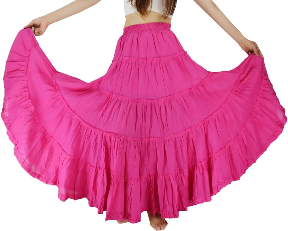 Women's Cotton 5 Tiered A Line Pleated Maxi Skirt Long Boho Gypsy Dance Skirts | Amazon (US)