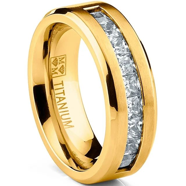 Men's Titanium Wedding Band Engagement Ring 9 Large Cubic-Zirconia Goldtone | Walmart (US)