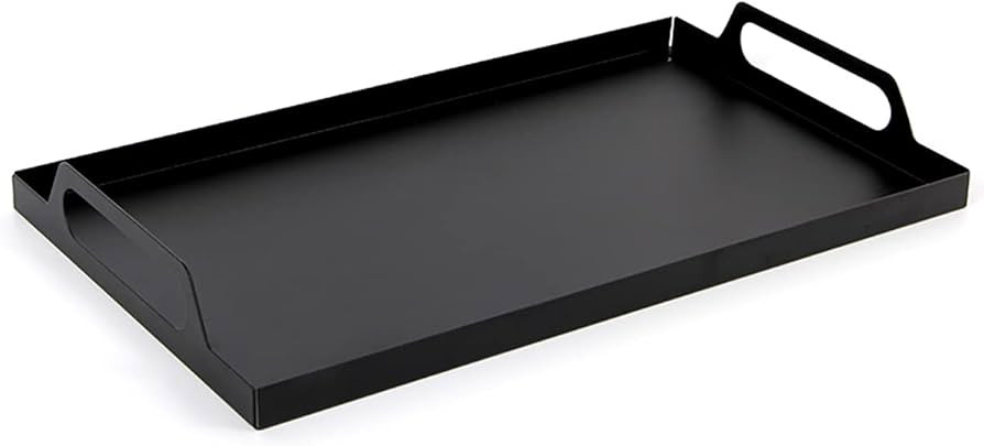 HORIAMIT Coffee Table Tray, Serving Tray Snack Tray Rectangle Black Metal Tray with Handles 16.7x... | Amazon (US)