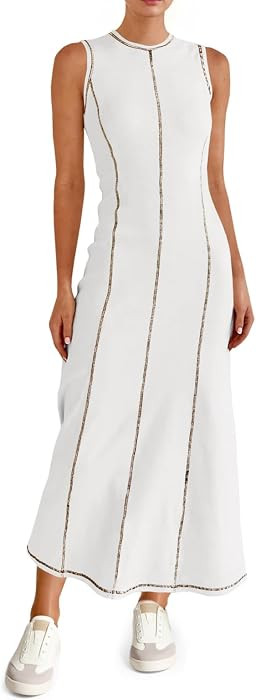 Wenrine Womens Sleeveless Maxi Dress Knit Ribbed Stitch Tank Dresses | Amazon (US)