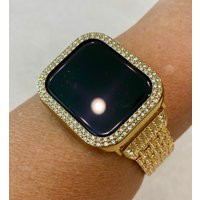 Series 2-9 Apple Watch Band Gold Ultra 49mm Swarovski Crystals & Or Lab Diamond Bezel Cover 38mm-45mm Smartwatch Bumper Iwatch Candy Bling | Etsy (US)