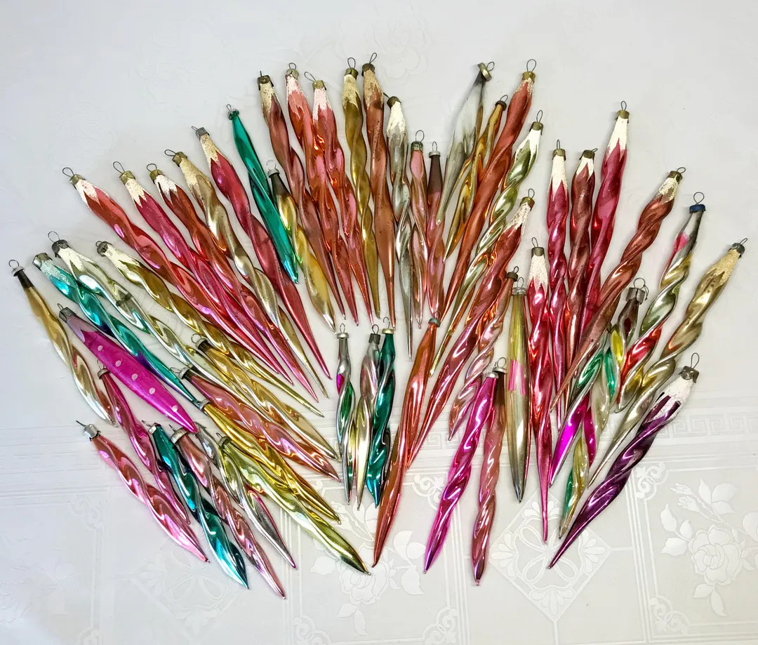 Soviet Vintage Glass Christmas Tree Ornament Icicle - USSR Decoration - Etsy | Etsy (US)