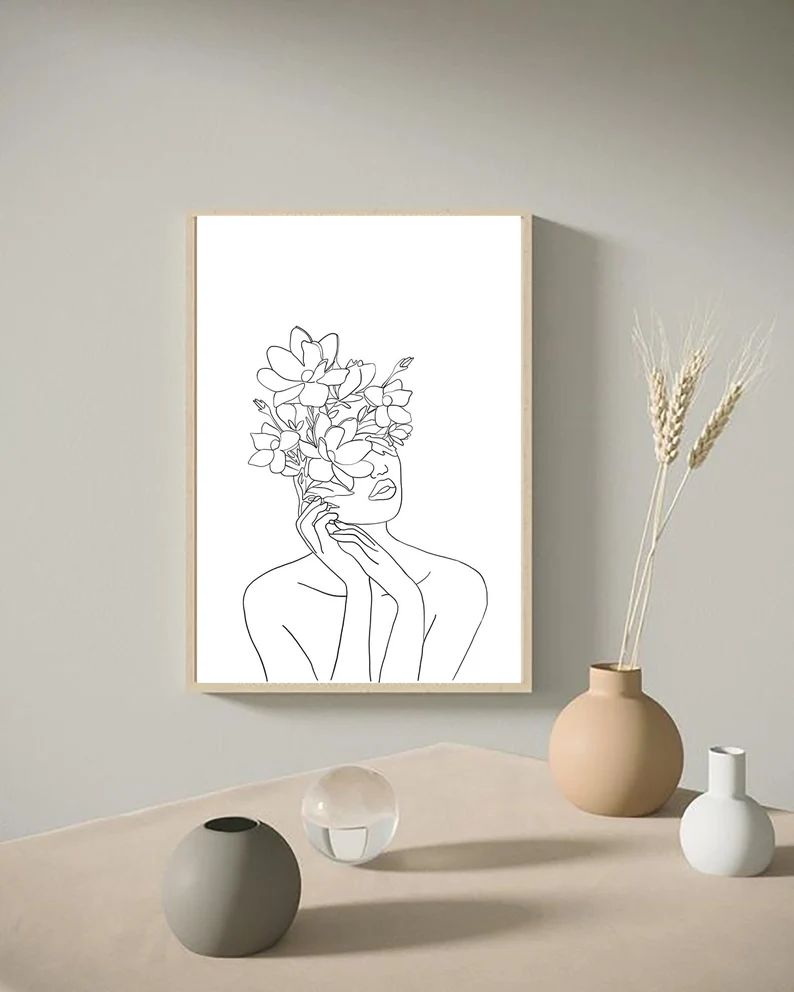Plant Head woman line Poster, woman line art, abstract poster, modern art, Flower woman printable... | Etsy (US)