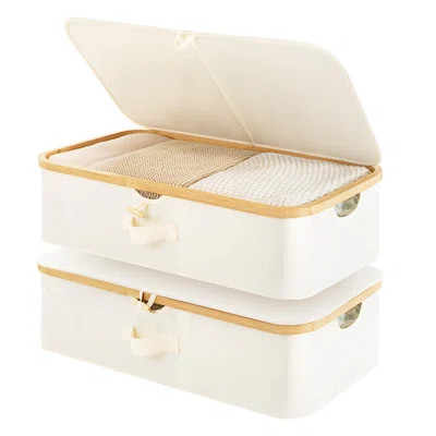 2-Pack Underbed Storage Box With Bamboo Frame, 42L Flip-Top Under Bed Container For Blankets, Bed Sheets, Coverlets And Towels, Beige | Wayfair North America