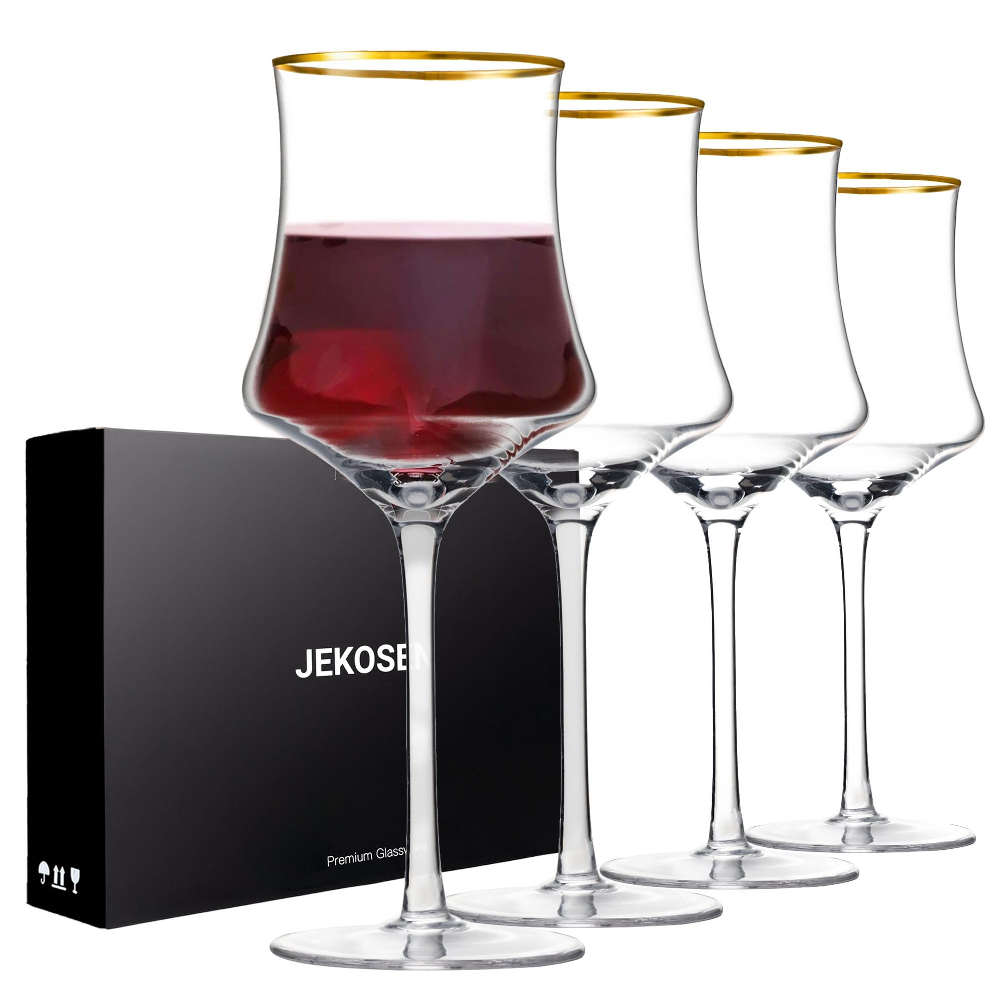 JEKOSEN New Crystal Wine Glasses with Gold Rim 17 Ounce Set of 4 Long Stem Clear Wine Glasses Pre... | Amazon (US)