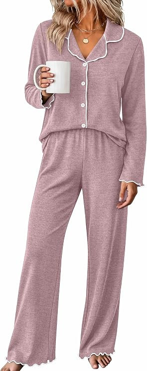 WIHOLL Women's Pajamas Sets Cute Ruffle Long Sleeve Button Up 2 Piece Pjs | Amazon (US)