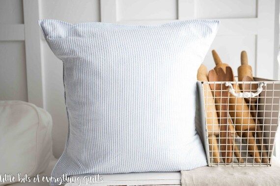 Farmhouse Pillows -light blue seersucker fabric-20 x 20 inch -pillow cover | Etsy (US)