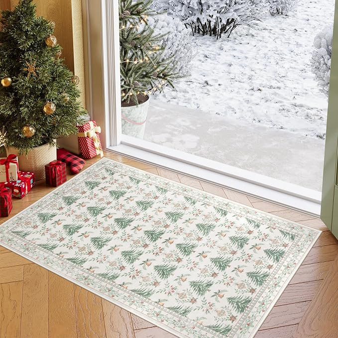 Christmas 2x3 Entry Rug, Washable Small Rugs for Bedroom Non Slip Beige Christmas Mat Ultra-Thin,... | Amazon (US)