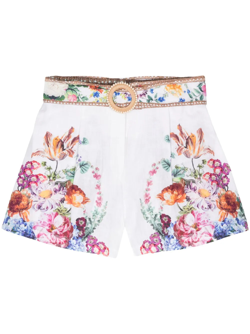 Camilla Plumes And Parterres Linen Shorts | White | FARFETCH | Farfetch Global