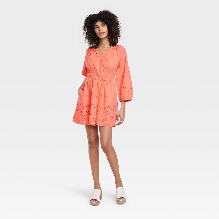 Women's Puff 3/4 Sleeve Eyelet Dress - Universal Thread™ | Target