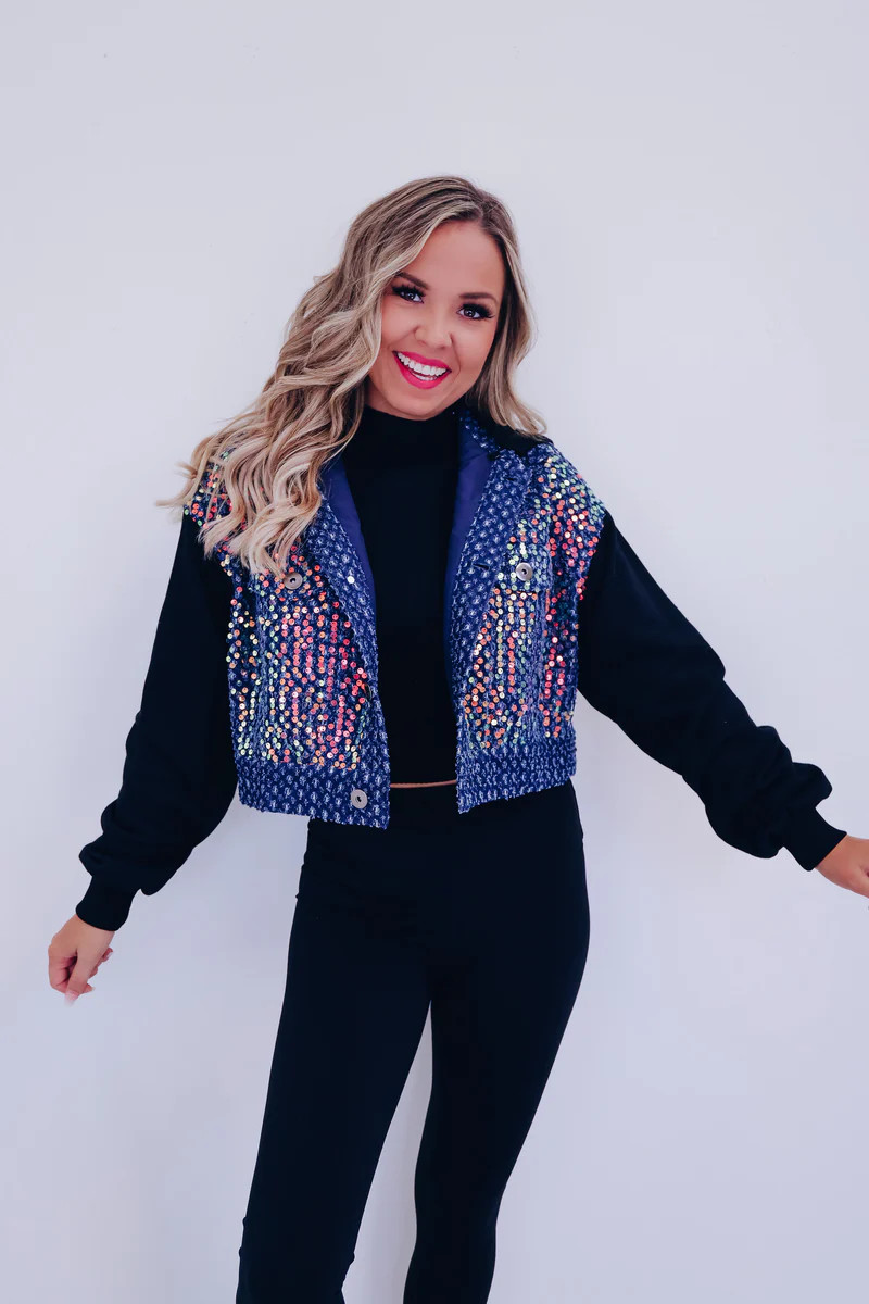 Shai Sequin Cropped Hoodie - Black | Whiskey Darling Boutique