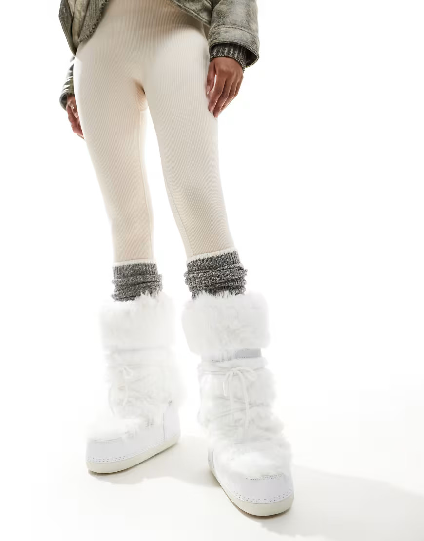 South Beach Fluffy Knee Snow Boot in White | ASOS (Global)