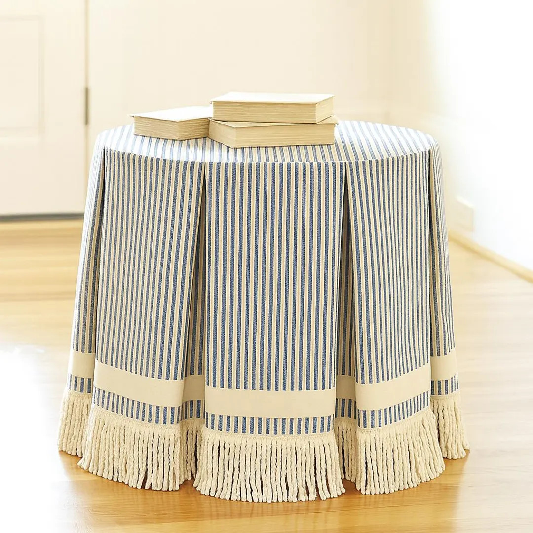 Ticking Stripe Tableskirt With Bullion Fringe and Grosgrain Round Skirt, Pleated Tailored Table-s... | Etsy (US)