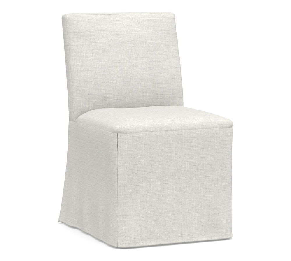 Classic Dining Side Chair Long Slipcover Only, Basketweave Slub Ivory | Pottery Barn (US)