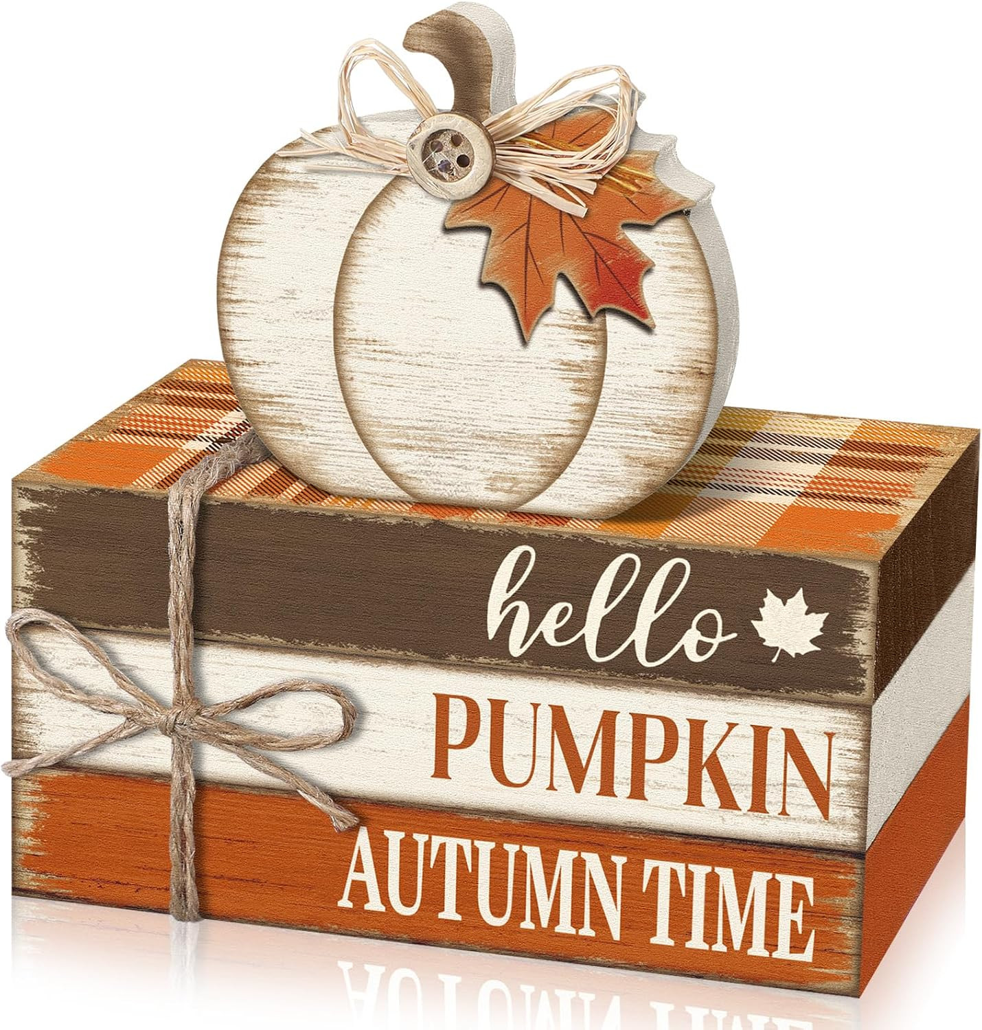 4 Pcs Fall Tiered Tray Decorations Thanksgiving Wooden Pumpkin and Maple Leaf Book Stack Signs, Autumn Vintage Table Decoration for Home Office Table Shelf Centerpiece Farmhouse Decorations | Amazon (US)