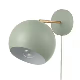 Novogratz x Globe Electric Willow 1-Light Sage Green Plug-In or Hardwire Wall Sconce with Matte B... | The Home Depot