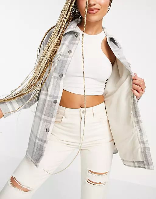 Monki Hazel shacket in white and grey check | ASOS (Global)