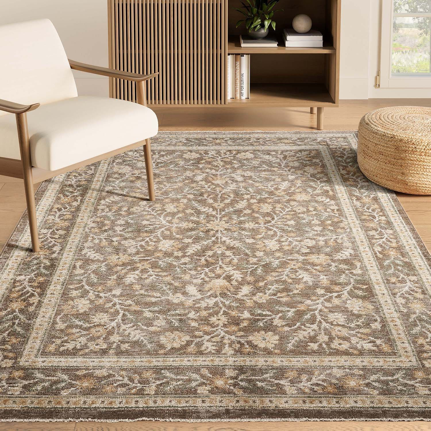 Abani Rugs Evelyn 5 x 8 (ft) Loomed Polyester/Polypropylene Cream/Brown/Sage Rectangular Indoor Tribal Oriental Spot Clean Only Area rug | EVE130A-5 | Lowe's