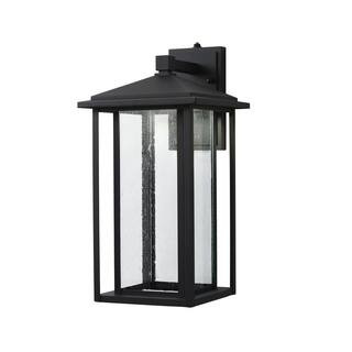 Mauvo Canyon 18 in. Black Dusk to Dawn Large LED Outdoor Wall Light Fixture with Seeded Glass | The Home Depot