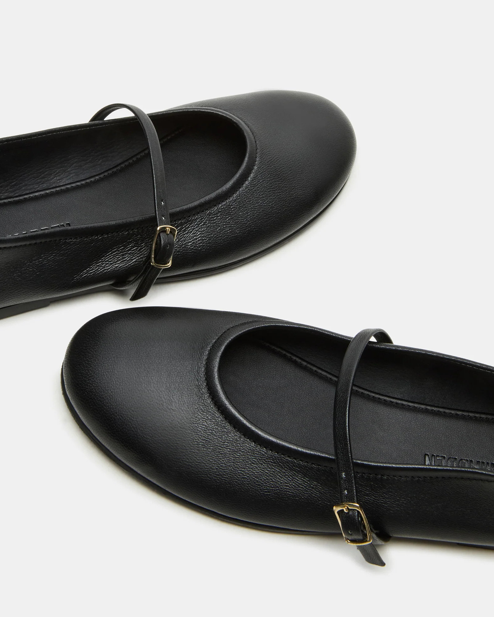 BESETTE Black Leather Mary Jane Ballet Women's Flat | Steve Madden (US)