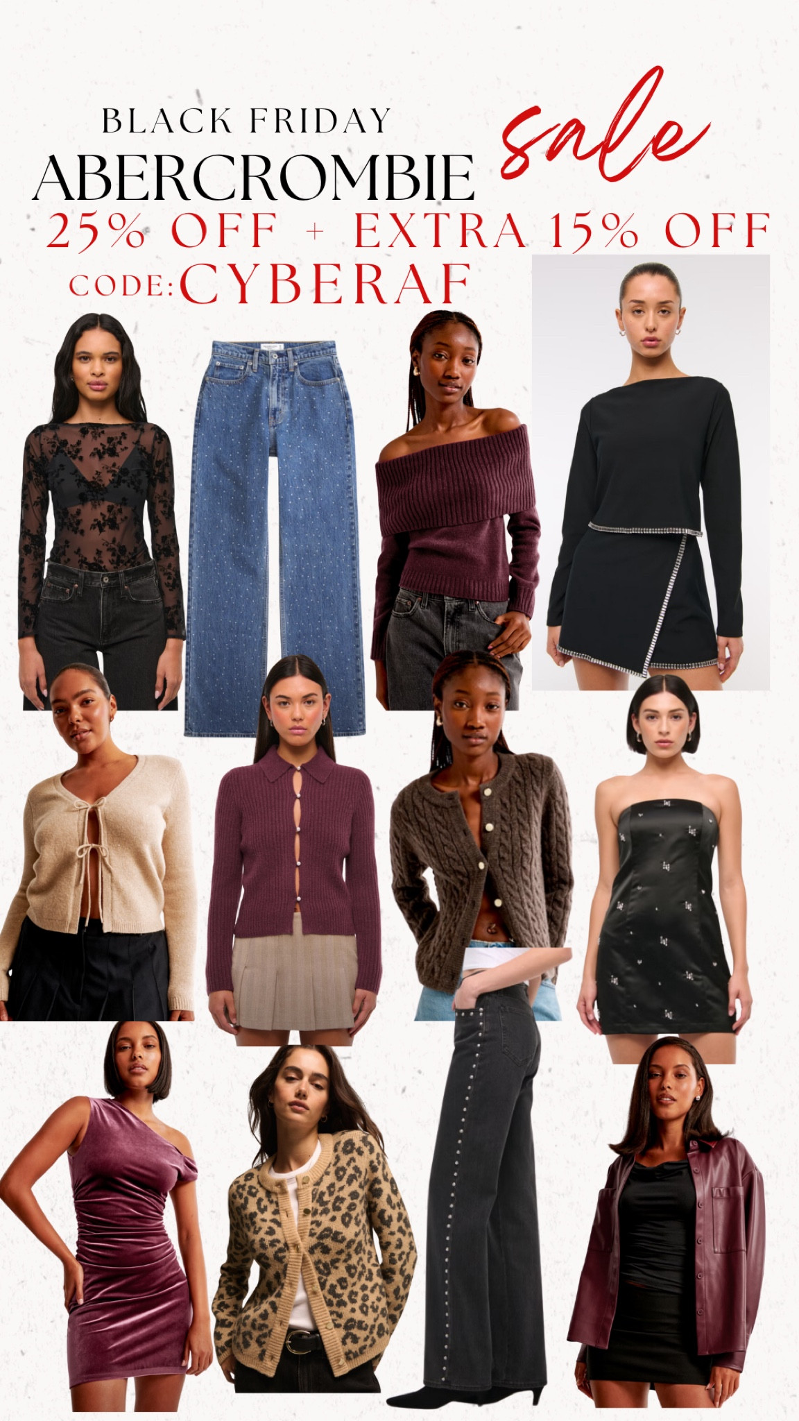 Abercrombie Black Friday sale
25% off sitewide + extra 15% off code CYBERAF
must be signed in as a free member


#LTKCyberWeek #LTKSaleAlert #LTKFindsUnder100