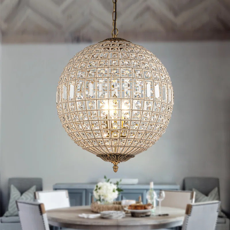 Kiabeth 3-Light 18" Handmade Antique Brass French Vintage Crystal Globe Chandelier | Wayfair North America