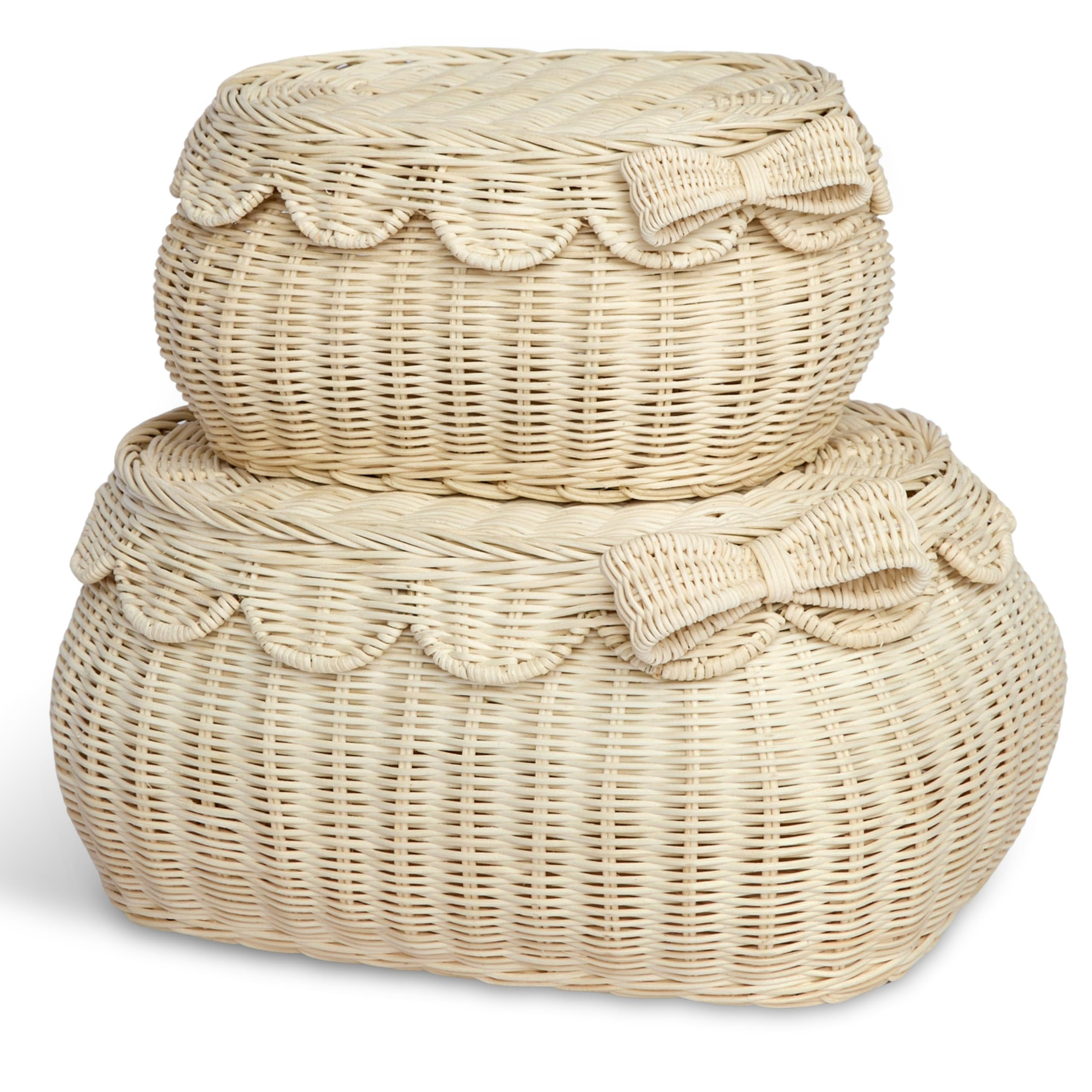 BEBE BASK The Original Scalloped Bow Basket with Lid – Set of 2 (15 x 11 x 6 in) – Handwoven ... | Amazon (US)