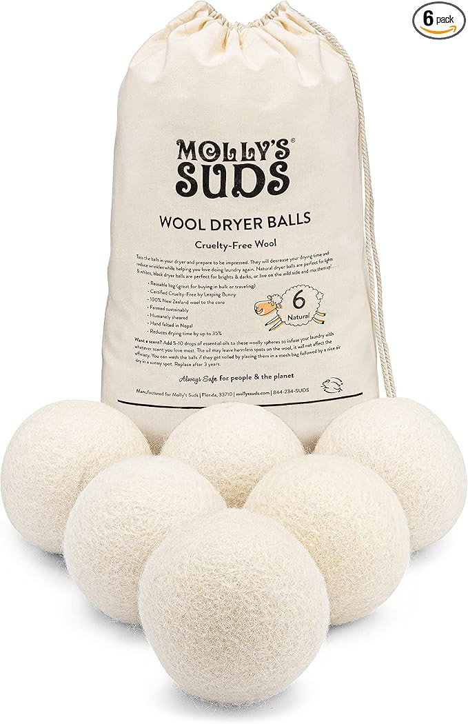 Molly's Suds Wool Dryer Balls | XL, Premium Organic Fabric Softener, Hypoallergenic, Hand-Felted,... | Amazon (US)
