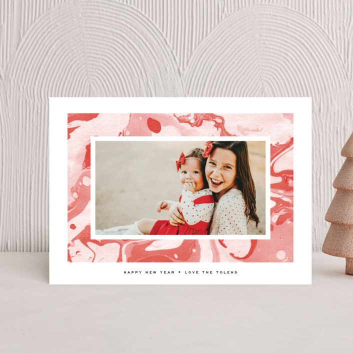 "Marbled Peppermint" - Customizable Holiday Postcards in Red by Annie Clark. | Minted