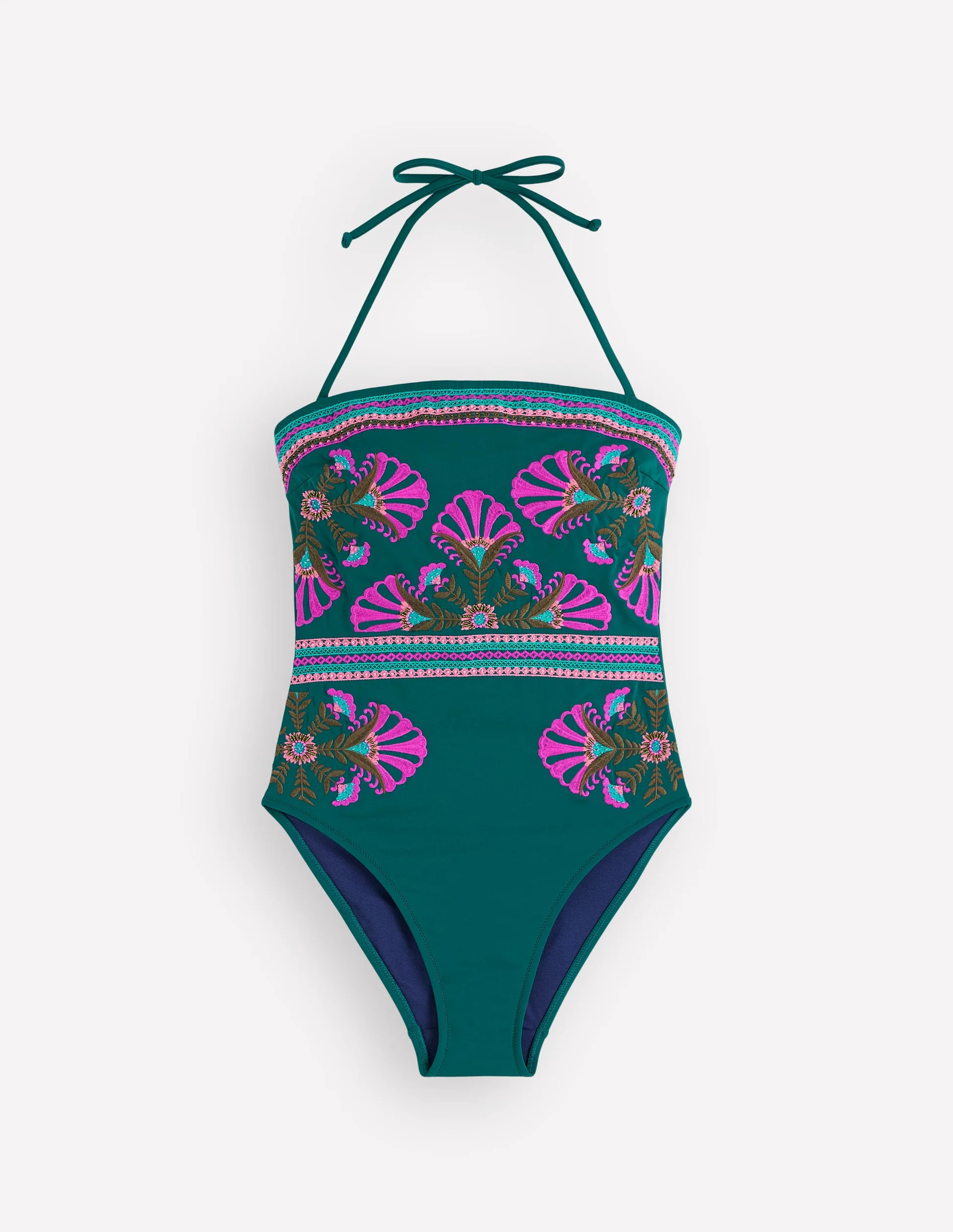 Paros Bandeau Swimsuit-Atlantic Blue, Embroidery | Boden (US)