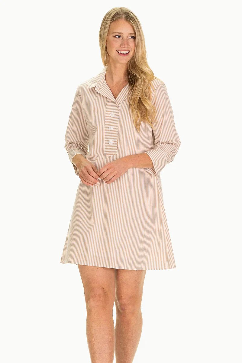 The Raleigh Collared Dress in Beige Stripe | Duffield Lane