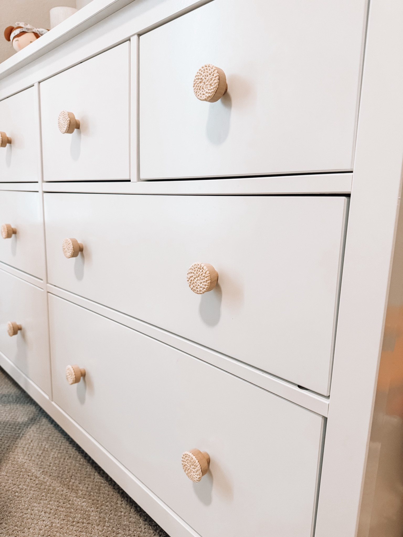 The cutest addition to a hemnes dresser - rattan knobs , accent knobs 

#LTKKids #LTKFamily #LTKHome