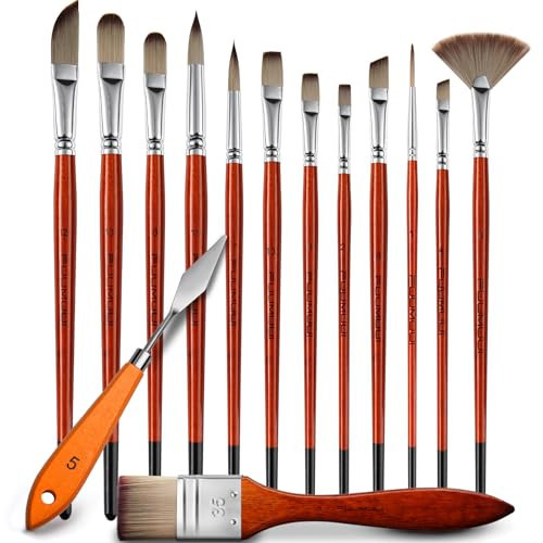 14pcs Acrylic Paint Brushes, Professional Synthetic Bristles Paint Brush Set with Extra Palette Knife - Flat, Filbert, Fan, Dagger, Round, Angle, Rigger Paint Brushes for Oil, Acrylic Canvas Paintings | Amazon (US)