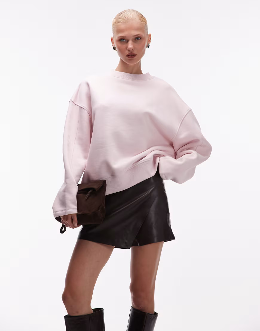 ASOS DESIGN premium 500gsm cocoon sleeve sweatshirt in pink-No colour | ASOS (Global)