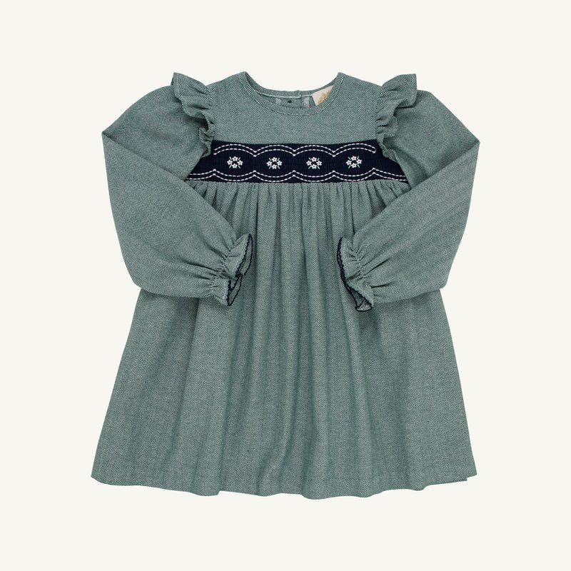 Long Sleeve Daphne Dress - Grier Green Herringbone | The Beaufort Bonnet Company