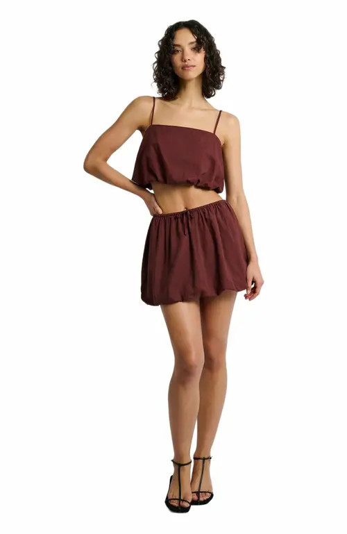 Onia Air Linen Bubble Crop Top in Rum at Nordstrom, Size 0 | Nordstrom