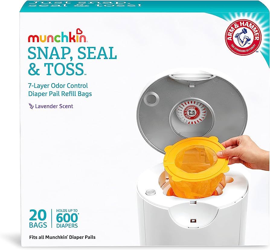 Munchkin® Arm and Hammer Diaper Pail Snap, Seal and Toss Refill Bags, Holds 600 Diapers, White 2... | Amazon (US)