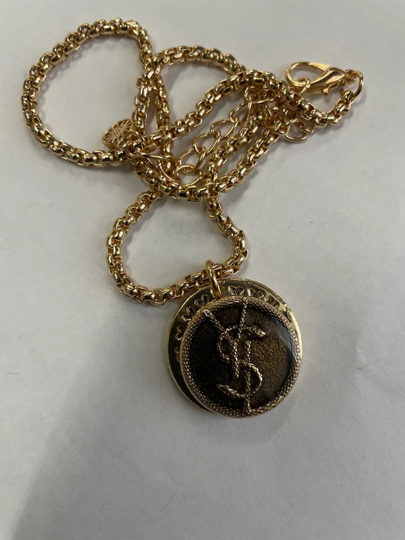 Chunky luxury gg button cc necklace gold | Etsy (US)