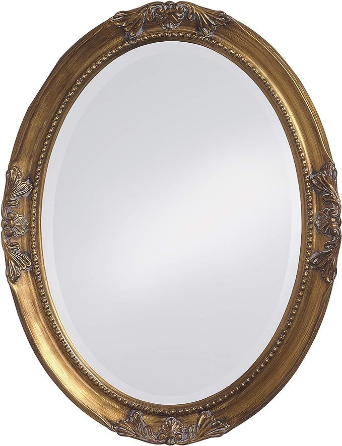 Howard Elliott Queen Ann Oval Hanging Wall Mirror, Beveled, Vanity, Antique Gold Leaf, 25 x 33 In... | Amazon (US)