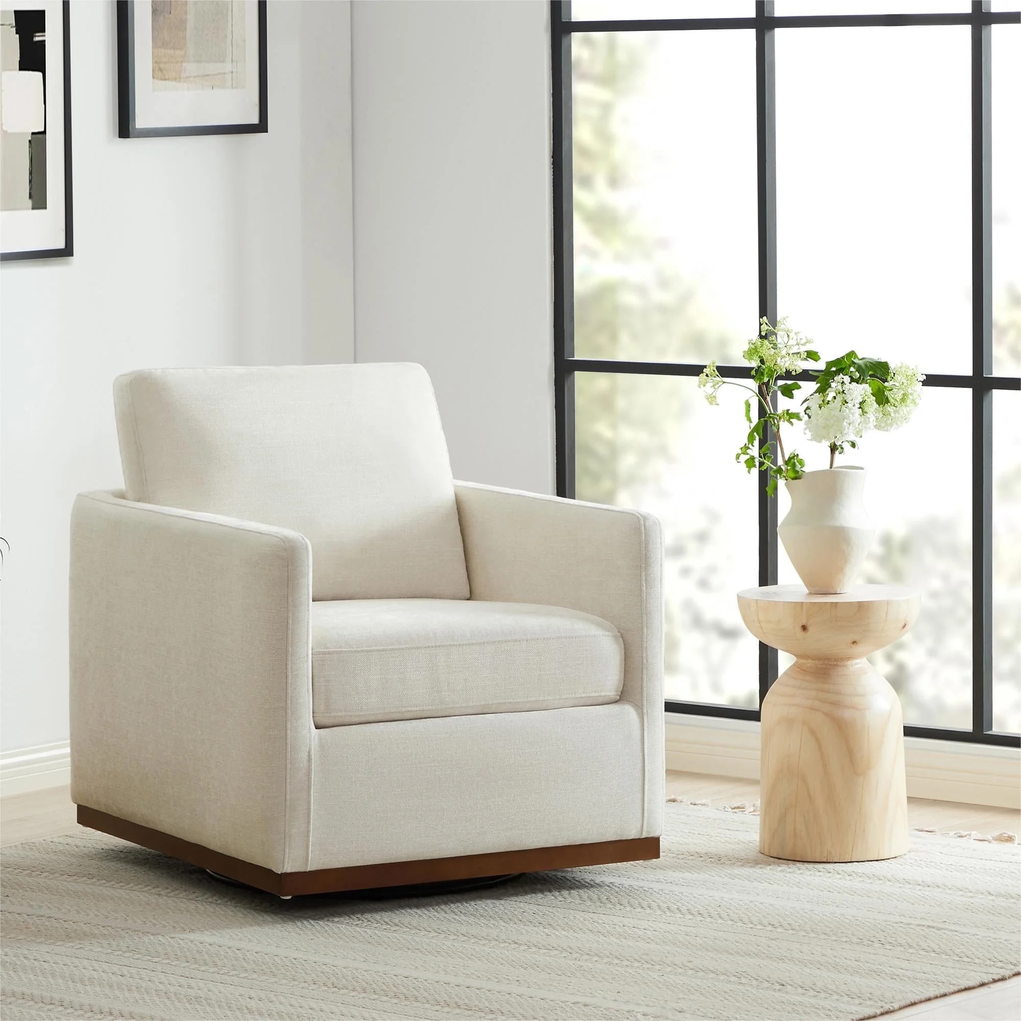 CHITA Swivel Accent Chairs for Living Room, Comfortable Arm Chairs for Bedroom, Fabric in Linen -... | Walmart (US)