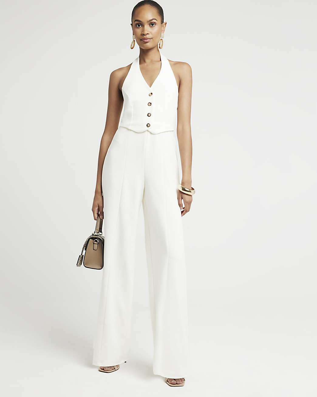 Cream Halter Neck Waistcoat Jumpsuit | River Island (UK & IE)