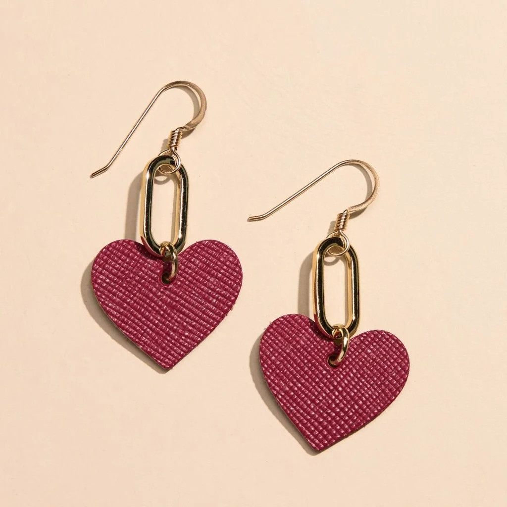 Cranberry Remi Heart Leather Drop Earrings | Nickel and Suede