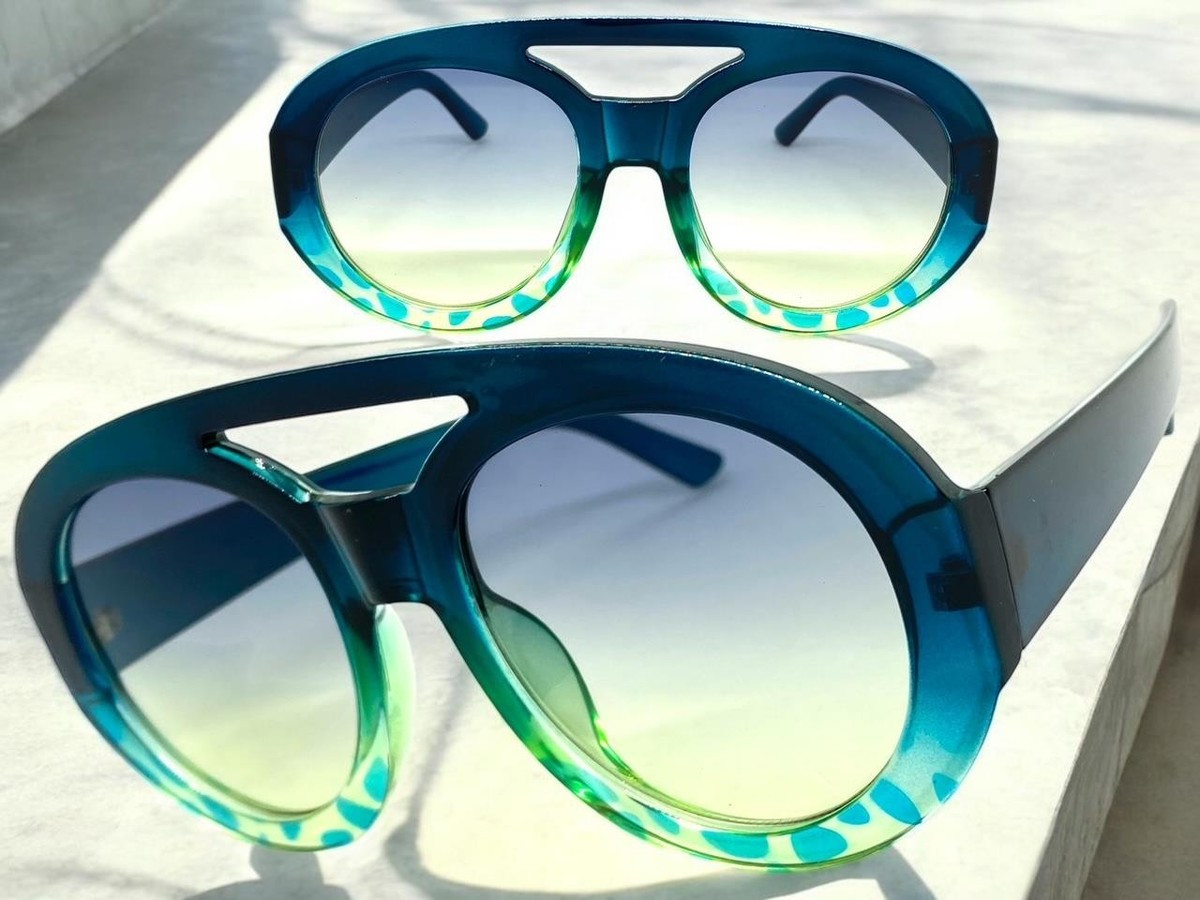 Oversized Exaggerated Vintage Retro SUNGLASSES Large Teal Frame Light Tint Lens | eBay US