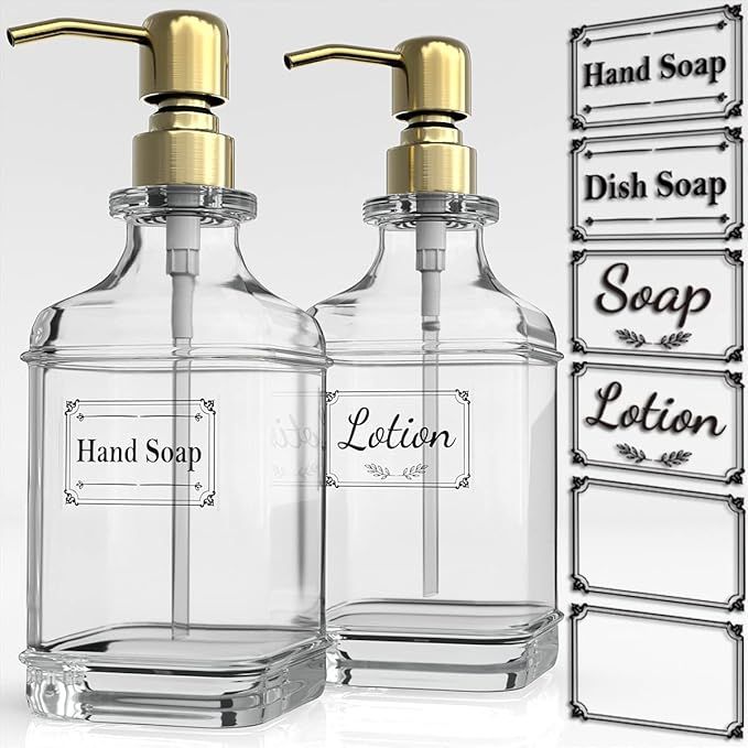 GLADPURE Soap Dispenser - 2 Pack, 18 Oz Antique Design Thick Glass Hand Soap Dispensers; with 304... | Amazon (US)